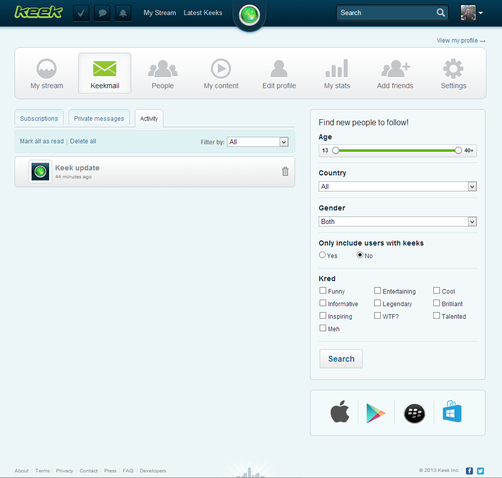 Keek User Dashboard